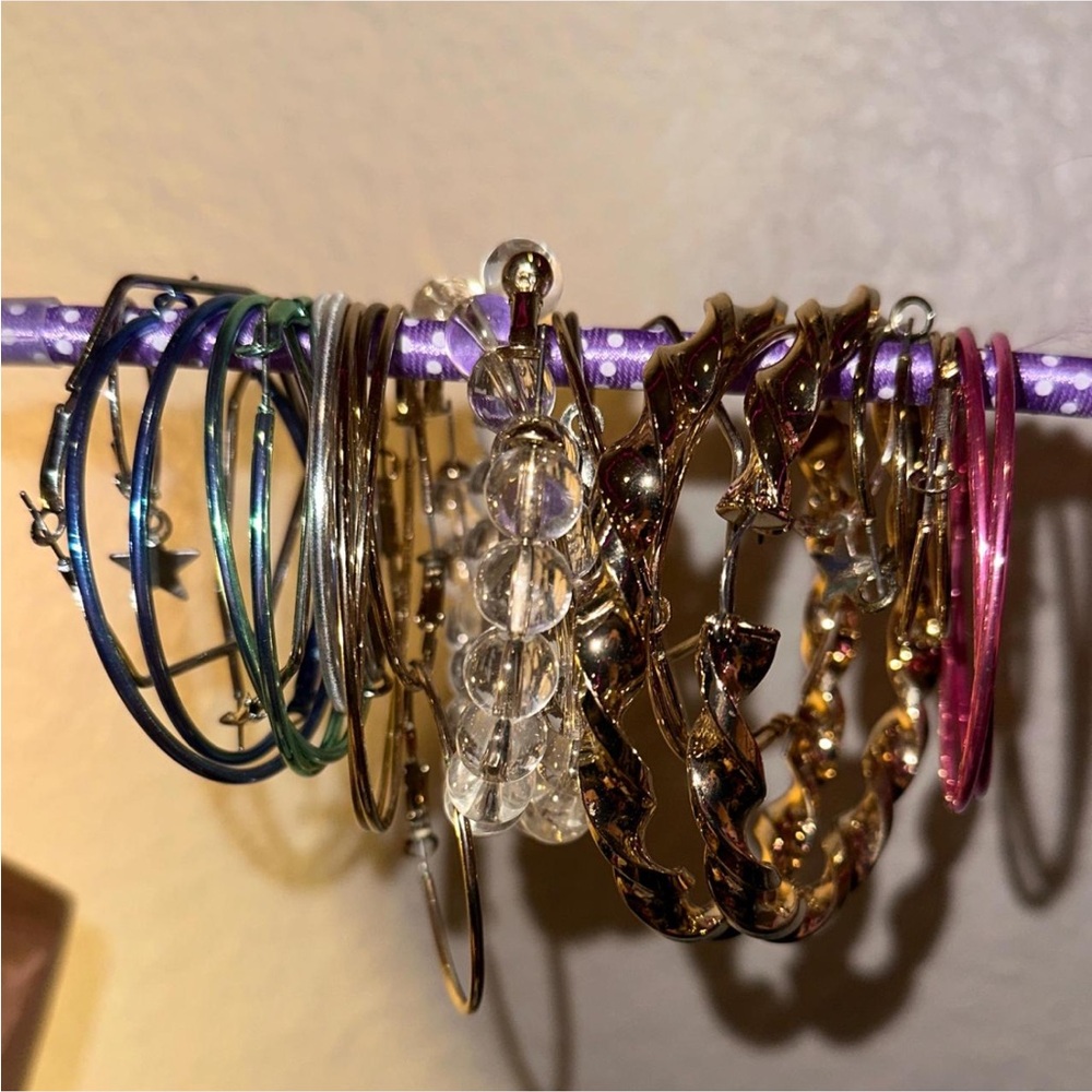 LOT assortment of hoop earrings, silver hoops, gold hoops, statement hoops